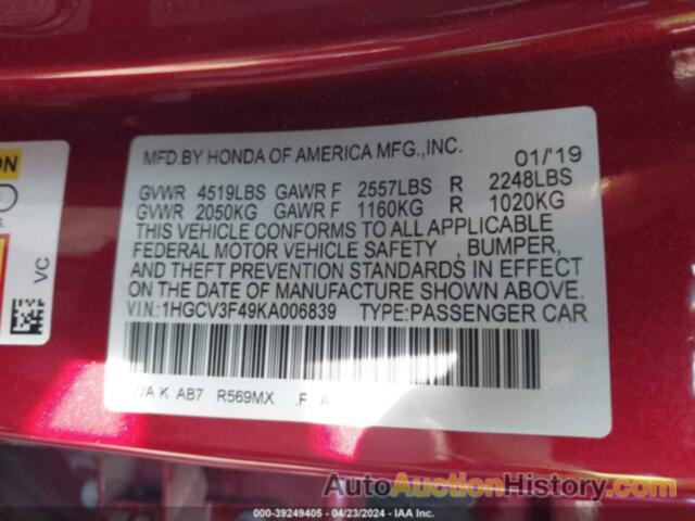 HONDA ACCORD HYBRID EX, 1HGCV3F49KA006839