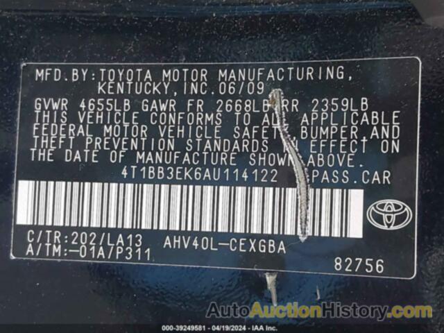 TOYOTA CAMRY HYBRID, 4T1BB3EK6AU114122