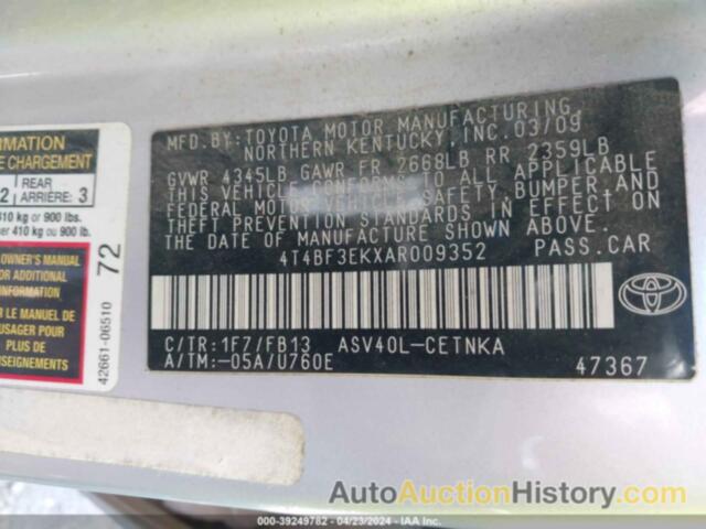 TOYOTA CAMRY LE/SE/XLE, 4T4BF3EKXAR009352