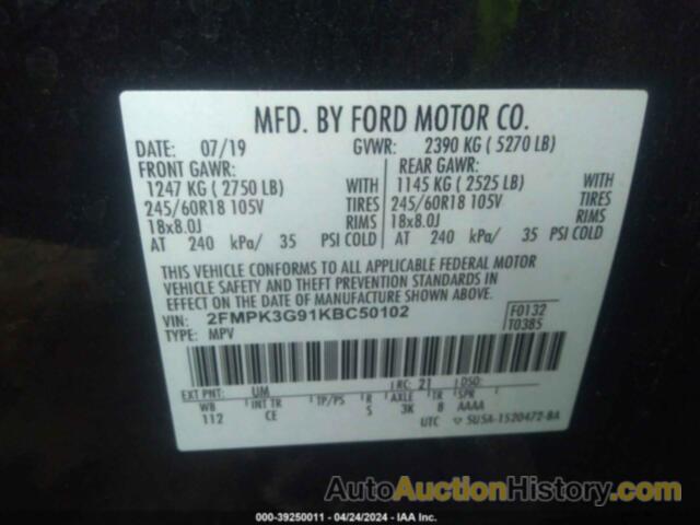 FORD EDGE SE, 2FMPK3G91KBC50102