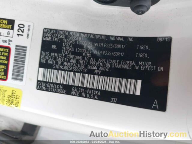 TOYOTA SIENNA XLE/LIMITED, 5TDYK3DC5FS652718