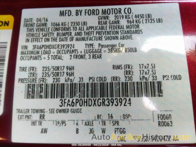 FORD FUSION SE, 3FA6P0HDXGR393924