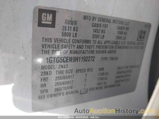 GMC CANYON SLE, 1GTG5CEN9H1192272