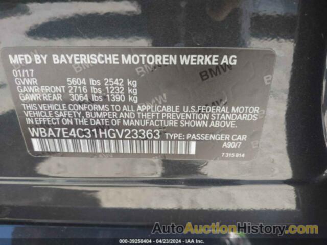 BMW 740I XDRIVE, WBA7E4C31HGV23363