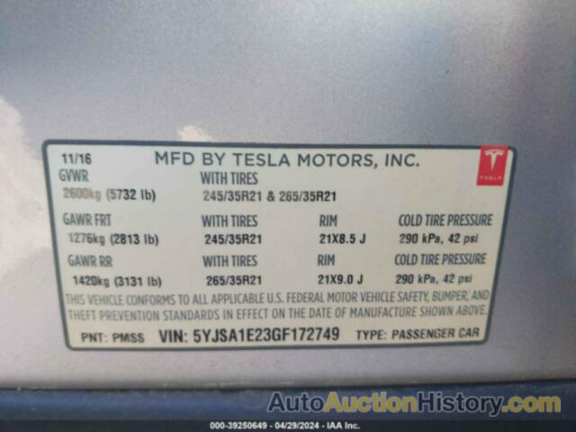 TESLA MODEL S 60D/70D/75D/85D/90D, 5YJSA1E23GF172749