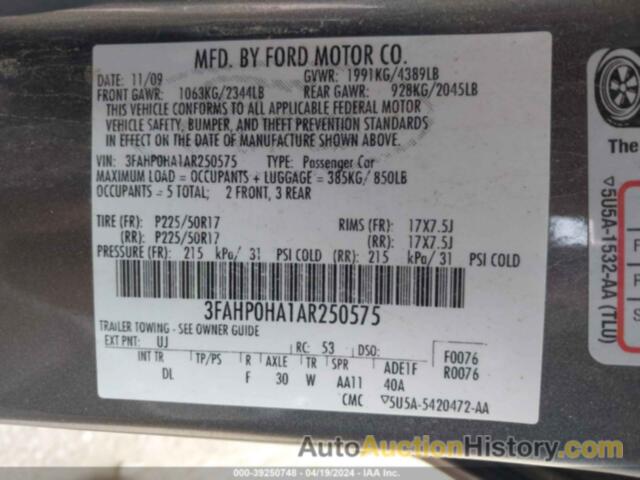 FORD FUSION SE, 3FAHP0HA1AR250575