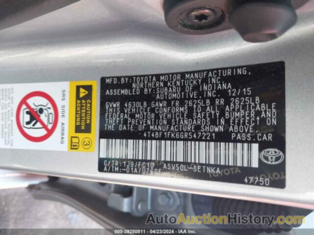 TOYOTA CAMRY LE, 4T4BF1FK6GR547221