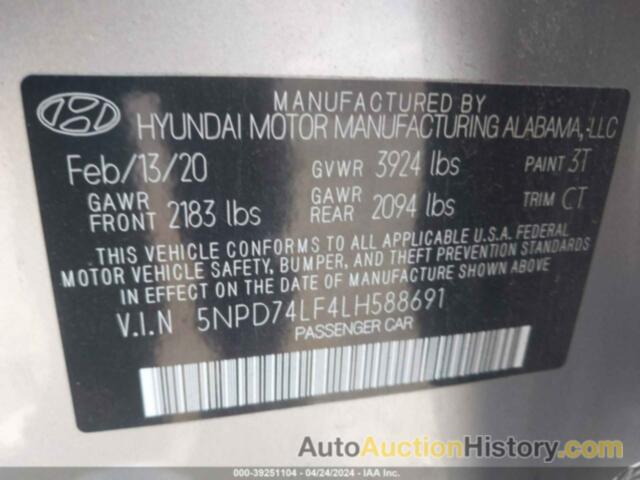 HYUNDAI ELANTRA SE, 5NPD74LF4LH588691