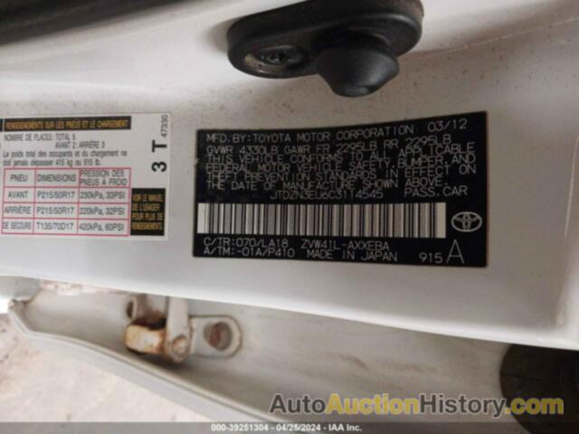 TOYOTA PRIUS V FIVE, JTDZN3EU6C3114545