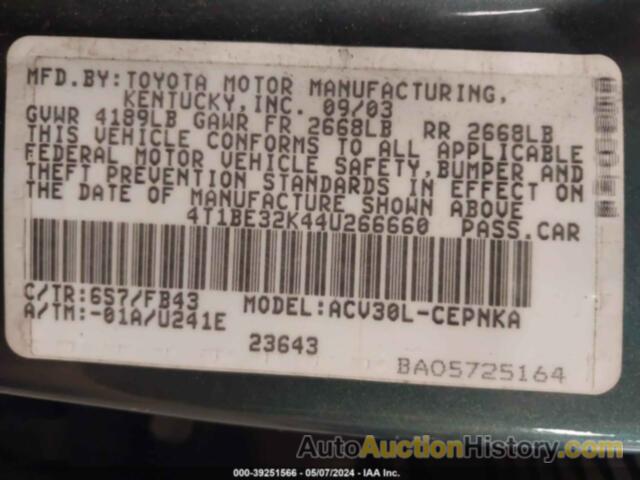 TOYOTA CAMRY LE, 4T1BE32K44U266660