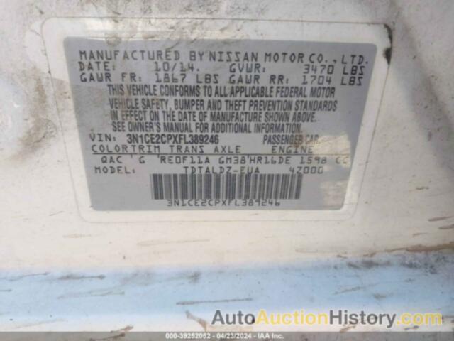 NISSAN VERSA NOTE SV, 3N1CE2CPXFL389246