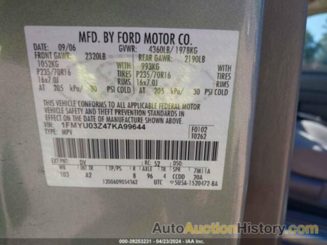 FORD ESCAPE XLT, 1FMYU03Z47KA99644