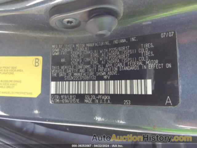 TOYOTA SIENNA XLE LIMITED, 5TDZK22C37S091132