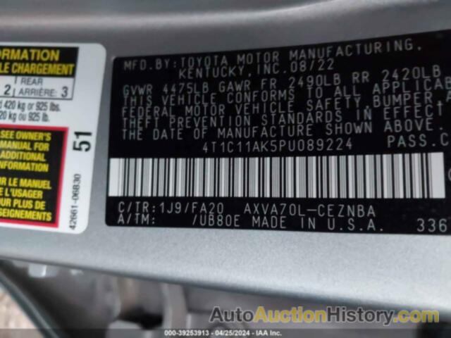 TOYOTA CAMRY LE, 4T1C11AK5PU089224