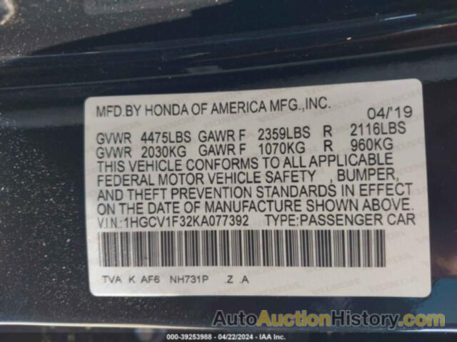 HONDA ACCORD SPORT, 1HGCV1F32KA077392