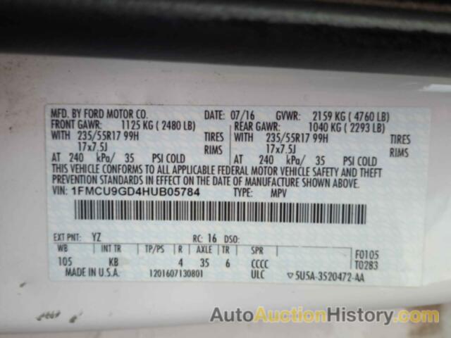 FORD ESCAPE SE, 1FMCU9GD4HUB05784