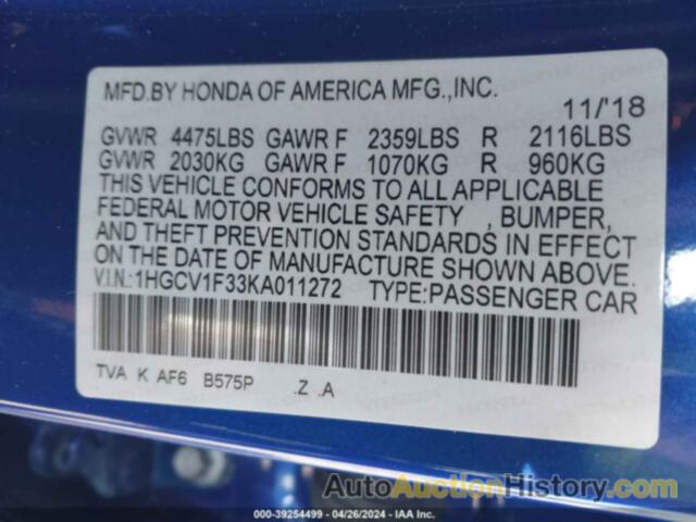 HONDA ACCORD SPORT, 1HGCV1F33KA011272