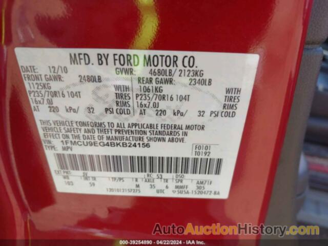 FORD ESCAPE LIMITED, 1FMCU9EG4BKB24156