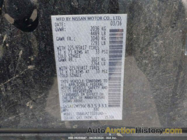 NISSAN ROGUE S, 5N1AT2MT9GC815331