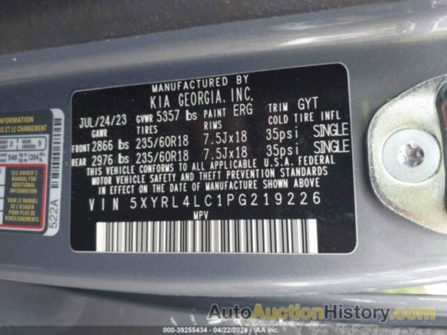 KIA SORENTO S, 5XYRL4LC1PG219226