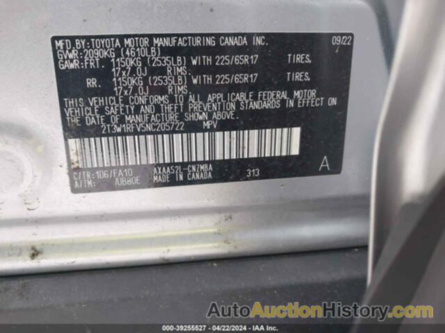 TOYOTA RAV4 XLE, 2T3W1RFV5NC205722