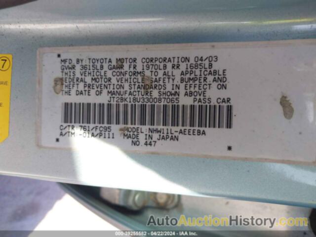 TOYOTA PRIUS, JT2BK18U330087065