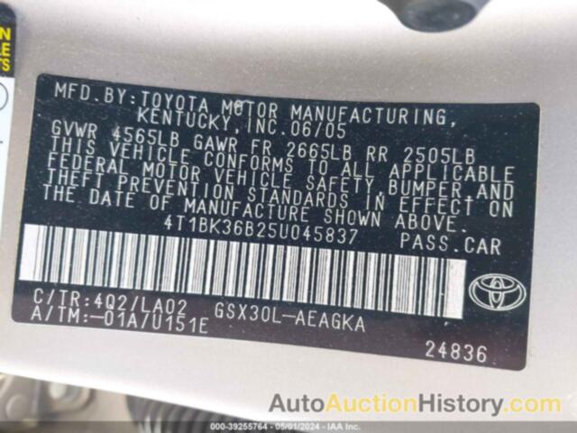 TOYOTA AVALON XLS, 4T1BK36B25U045837