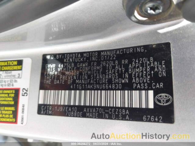 TOYOTA CAMRY SE, 4T1G11AK9NU664830