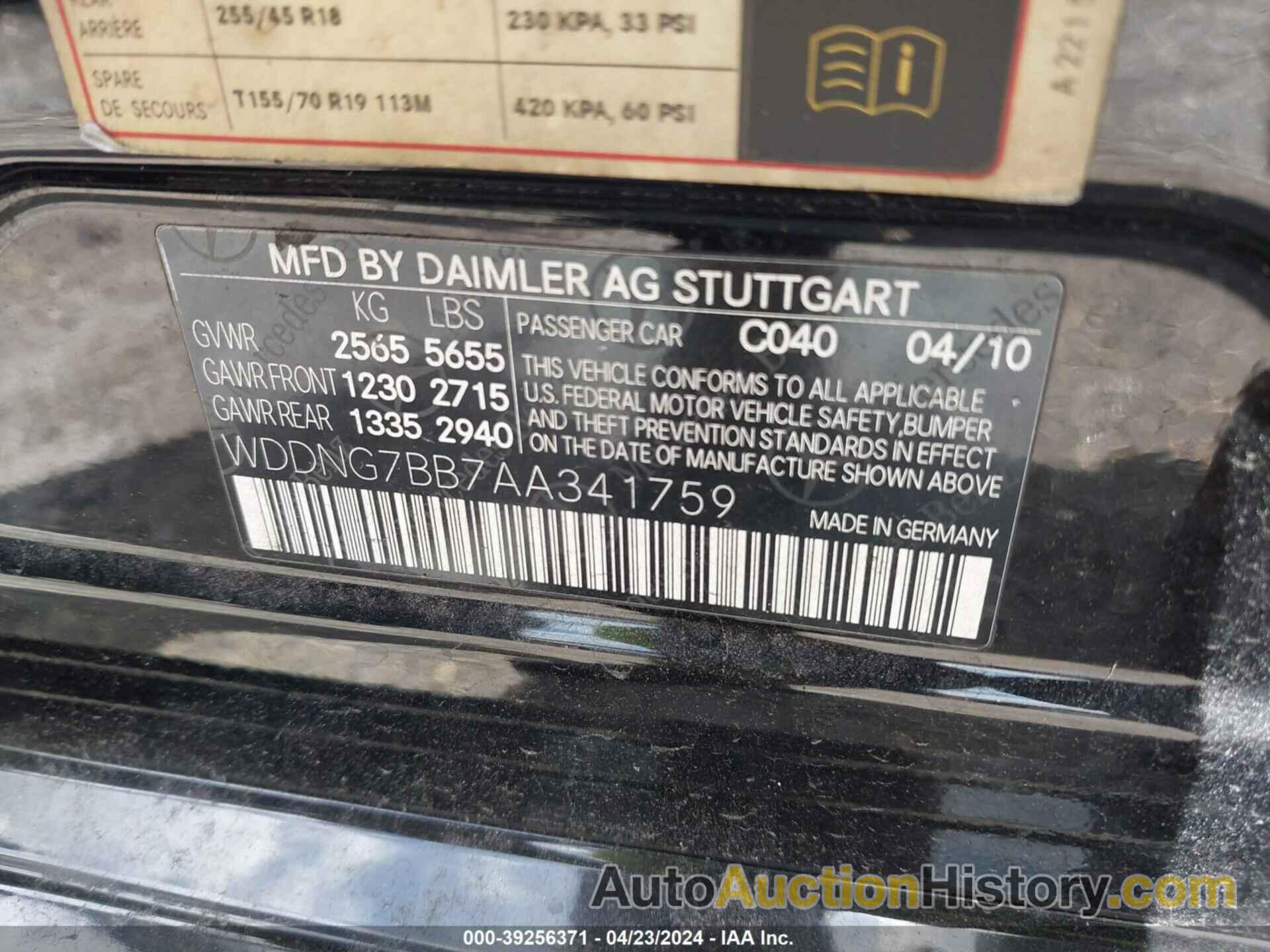 MERCEDES-BENZ S 550, WDDNG7BB7AA341759