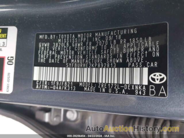 TOYOTA COROLLA LE, 5YFBURHE2KP892813