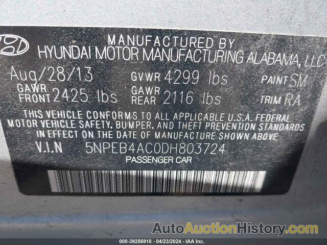 HYUNDAI SONATA GLS, 5NPEB4AC0DH803724