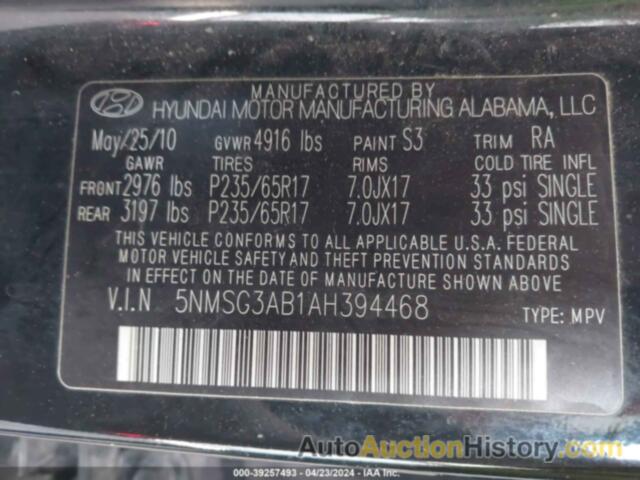 HYUNDAI SANTA FE GLS, 5NMSG3AB1AH394468