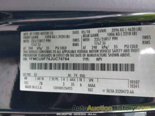 FORD ESCAPE S, 1FMCU0F76JUC78784