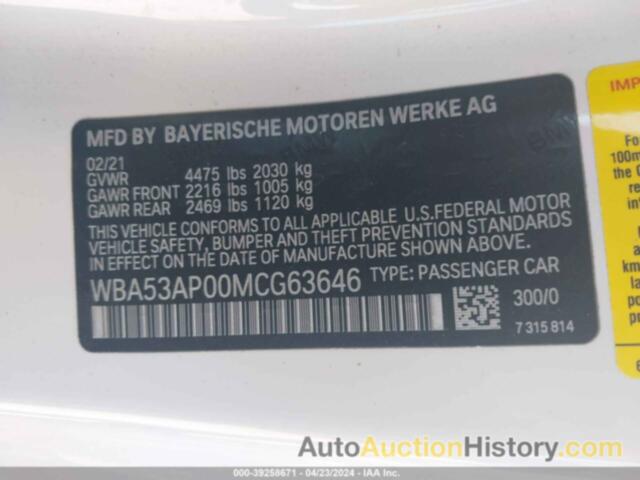 BMW 430I, WBA53AP00MCG63646