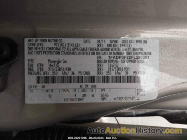 FORD FOCUS SE, 1FADP3F22FL286261