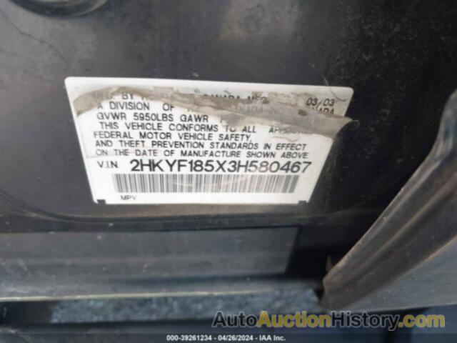 HONDA PILOT EX-L, 2HKYF185X3H580467