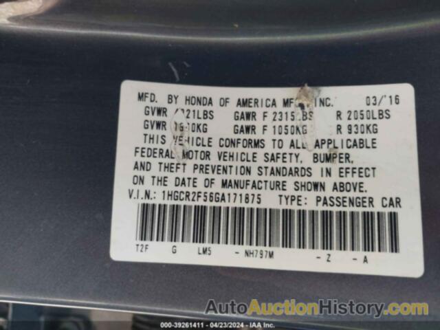 HONDA ACCORD SPORT, 1HGCR2F56GA171875