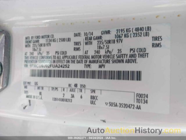 FORD ESCAPE TITANIUM, 1FMCU9J92FUA24252