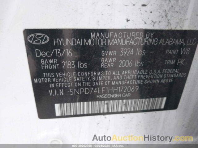 HYUNDAI ELANTRA SE, 5NPD74LF1HH172069