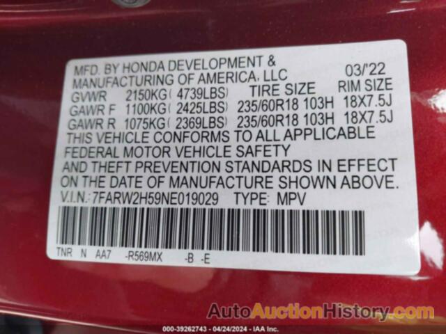 HONDA CR-V AWD EX, 7FARW2H59NE019029