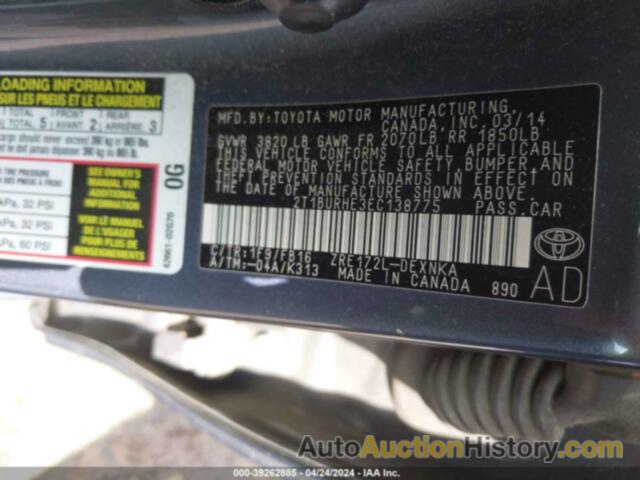 TOYOTA COROLLA LE, 2T1BURHE3EC138775