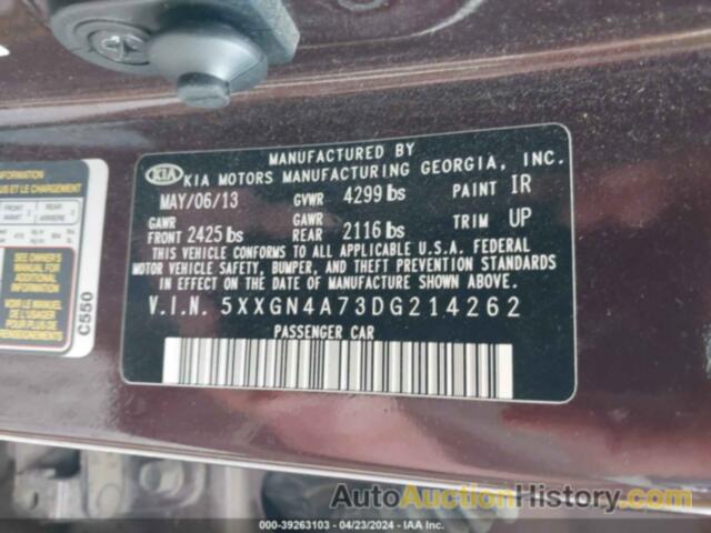 KIA OPTIMA EX, 5XXGN4A73DG214262