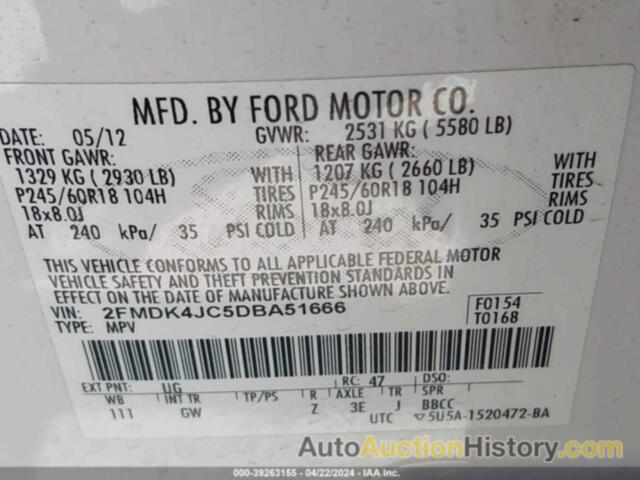 FORD EDGE SEL, 2FMDK4JC5DBA51666