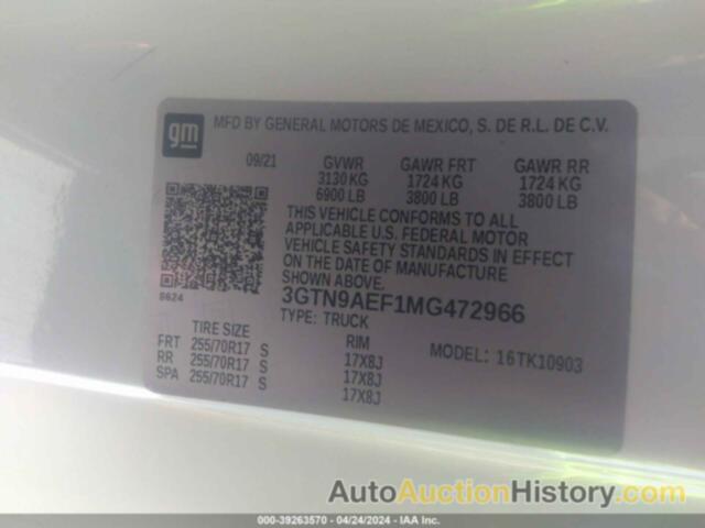 GMC SIERRA 1500 4WD REGULAR CAB LONG BOX, 3GTN9AEF1MG472966