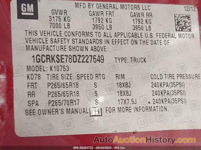 CHEVROLET SILVERADO 1500 LT, 1GCRKSE78DZ227649