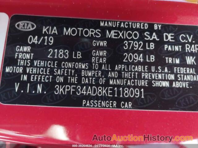 KIA FORTE S, 3KPF34AD8KE118091