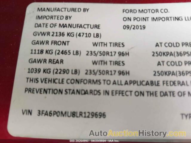 FORD FUSION HYBRID SEL, 3FA6P0MU8LR129696