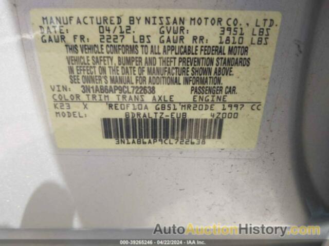 NISSAN SENTRA 2.0 SR, 3N1AB6AP9CL722638