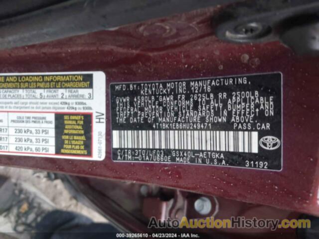 TOYOTA AVALON, 4T1BK1EB6HU249471