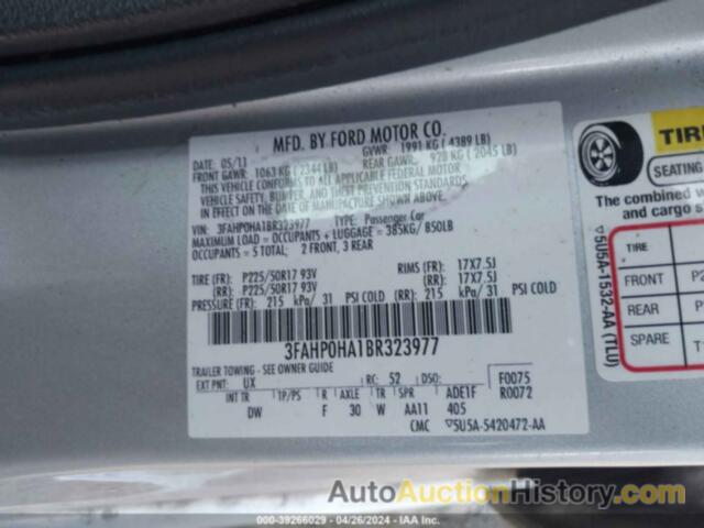 FORD FUSION SE, 3FAHP0HA1BR323977